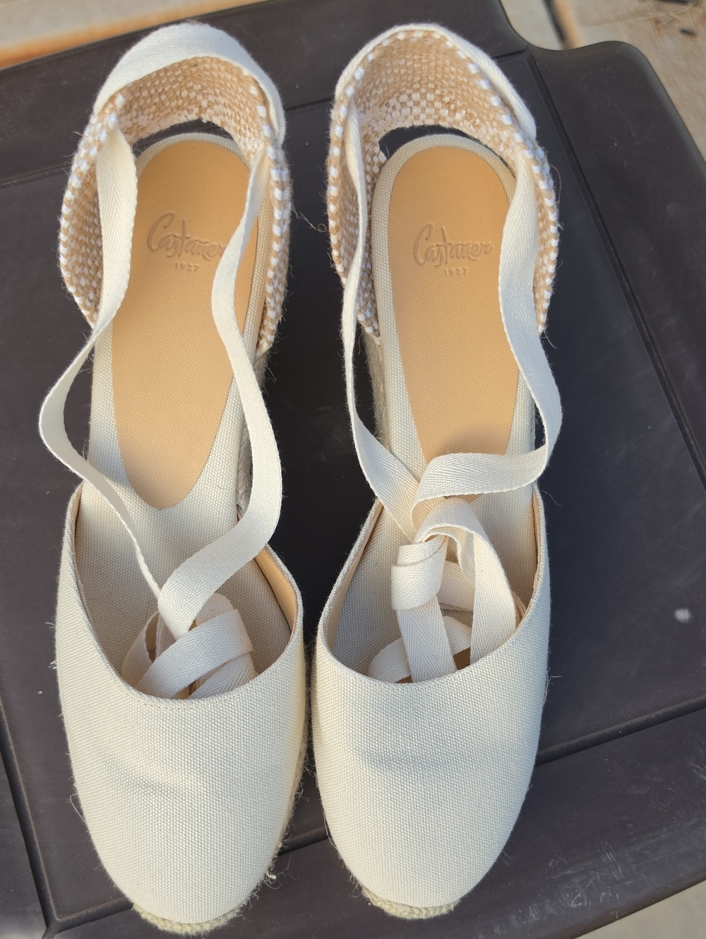Castaner Cream Ivory Espadrille Wedge Sandals with Ankle Wrap Size 39(8) - Picture 8 of 8